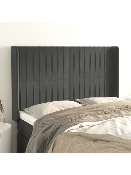 Čelo postele typu ušák tmavě šedé 147x16x118/128 cm samet