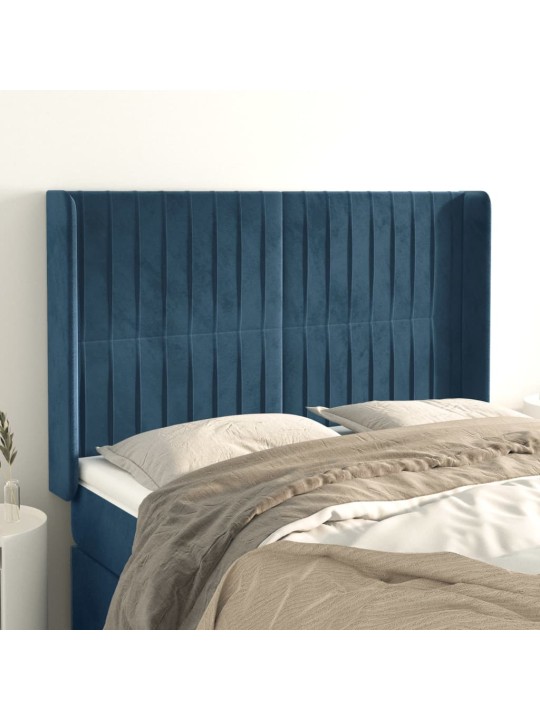 Čelo postele typu ušák tmavě modrá 147x16x118/128 cm samet