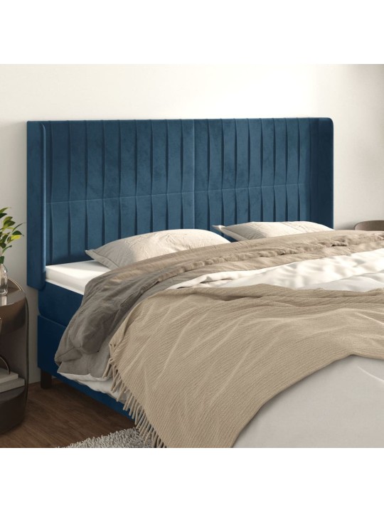 Čelo postele typu ušák tmavě modrá 163x16x118/128 cm samet