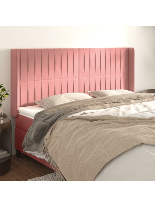 Čelo postele typu ušák růžové 163x16x118/128 cm samet