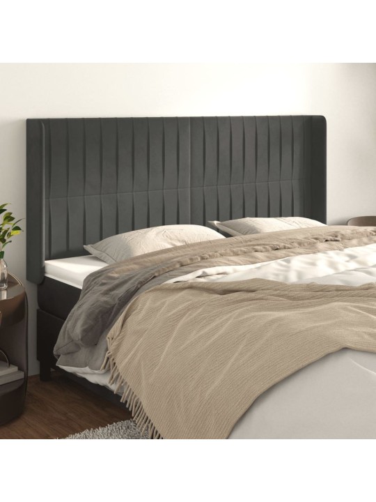 Čelo postele typu ušák tmavě šedé 183x16x118/128 cm samet