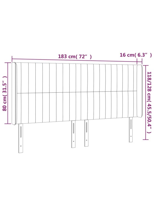 Čelo postele typu ušák tmavě modrá 183x16x118/128 cm samet
