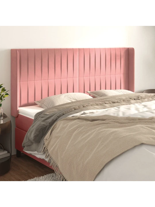 Čelo postele typu ušák růžové 183x16x118/128 cm samet