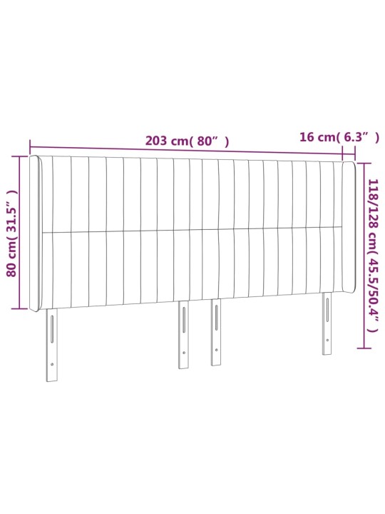 Čelo postele typu ušák tmavě šedé 203x16x118/128 cm samet