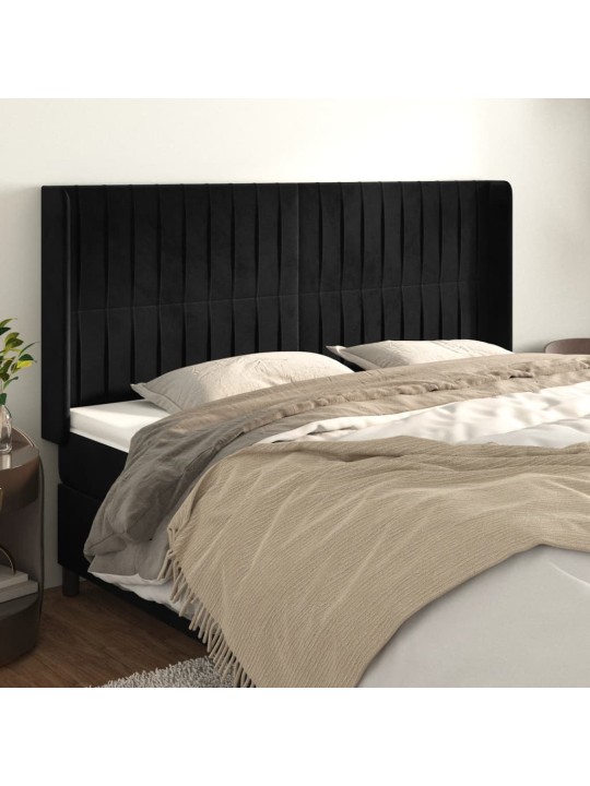 Čelo postele typu ušák černé 203x16x118/128 cm samet