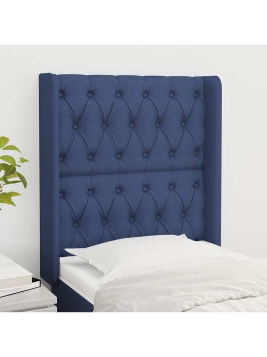 Čelo postele typu ušák modré 83x16x118/128 cm textil