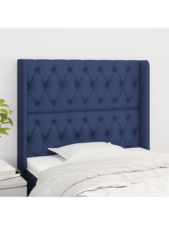Čelo postele typu ušák modré 93x16x118/128 cm textil