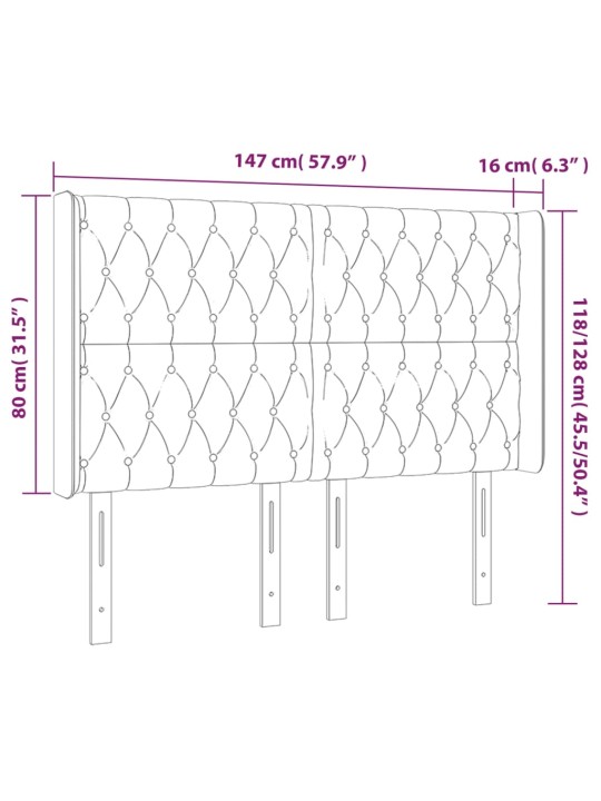 Čelo postele typu ušák tmavě šedé 147x16x118/128 cm textil