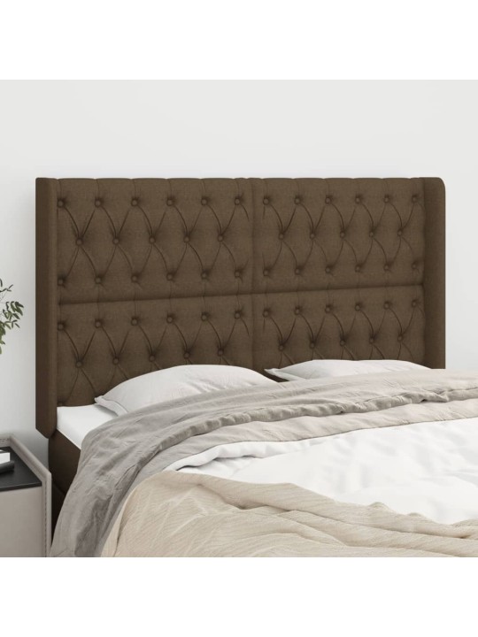 Čelo postele typu ušák tmavě hnědé 147x16x118/128 cm textil