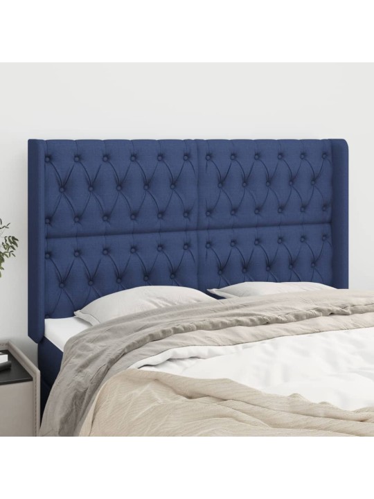 Čelo postele typu ušák modré 147x16x118/128 cm textil