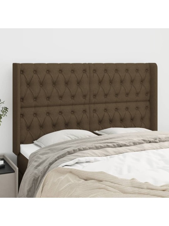 Čelo postele typu ušák tmavě hnědé 163x16x118/128 cm textil