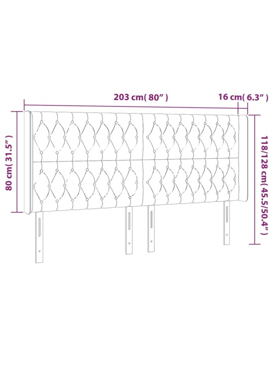 Čelo postele typu ušák tmavě šedé 203x16x118/128 cm textil