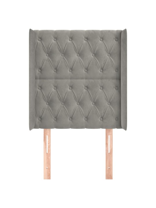 Čelo postele typu ušák světle šedé 83x16x118/128 cm samet