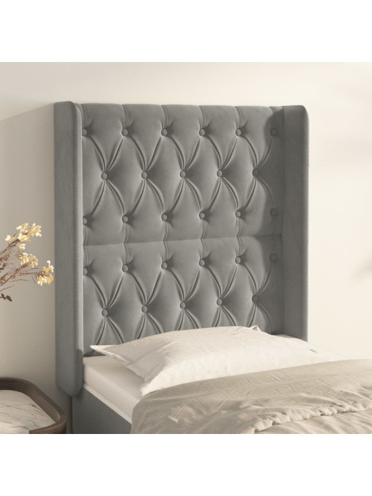Čelo postele typu ušák světle šedé 83x16x118/128 cm samet
