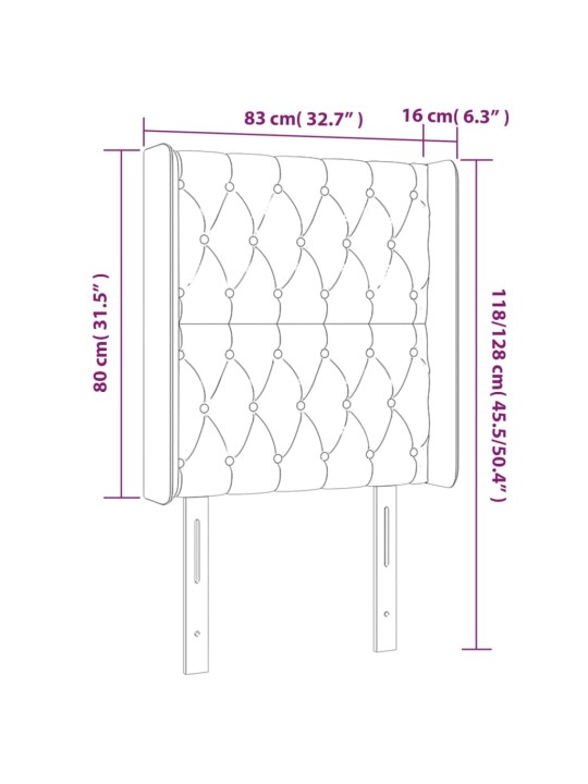 Čelo postele typu ušák tmavě šedé 83x16x118/128 cm samet