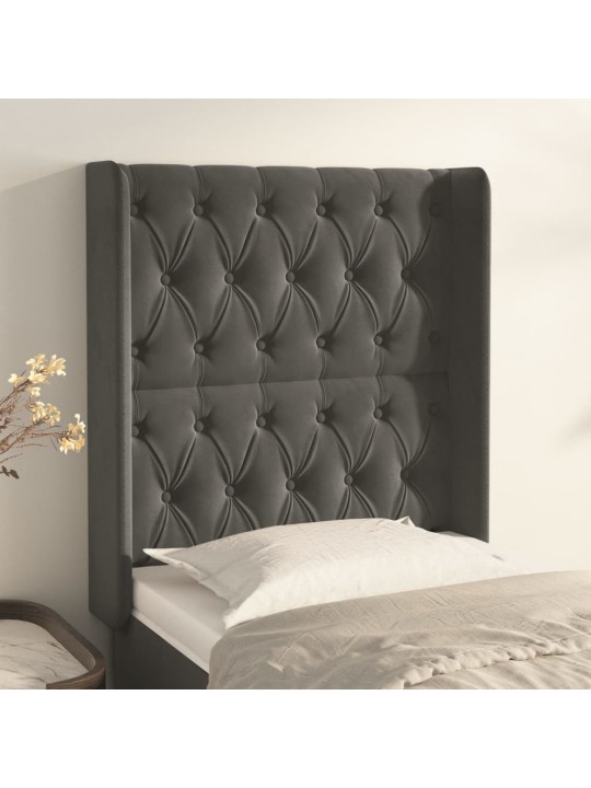Čelo postele typu ušák tmavě šedé 83x16x118/128 cm samet