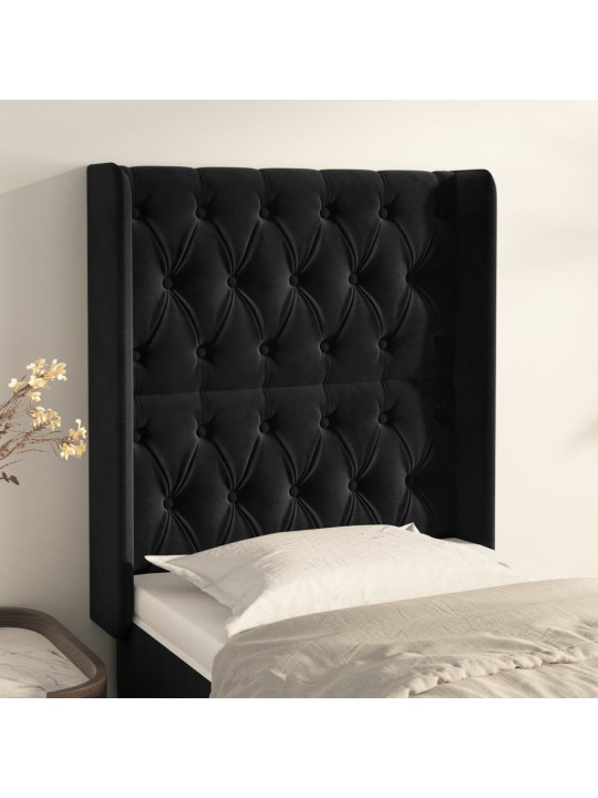 Čelo postele typu ušák černé 83x16x118/128 cm samet