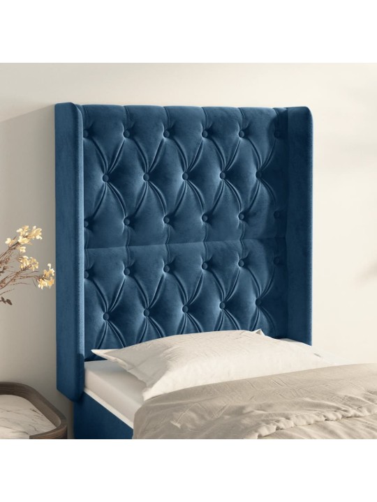 Čelo postele typu ušák tmavě modrá 83x16x118/128 cm samet