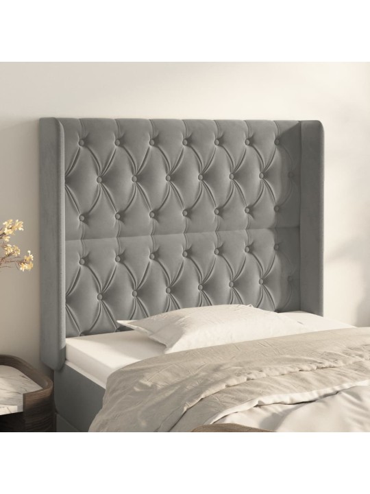 Čelo postele typu ušák světle šedé 93x16x118/128 cm samet