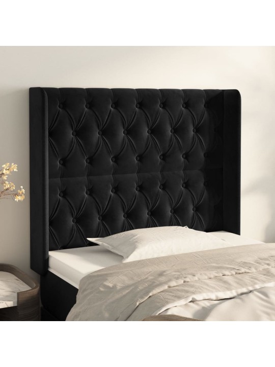 Čelo postele typu ušák černé 93x16x118/128 cm samet