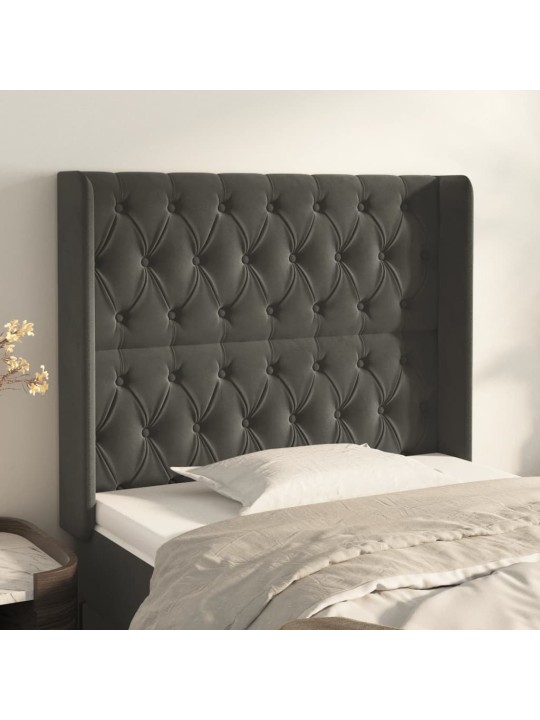 Čelo postele typu ušák tmavě šedé 103x16x118/128 cm samet