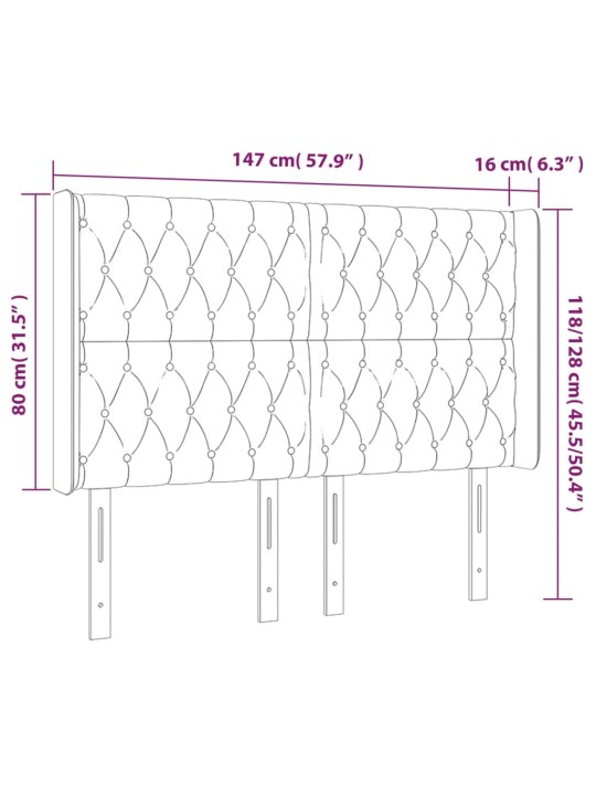 Čelo postele typu ušák tmavě šedé 147x16x118/128 cm samet
