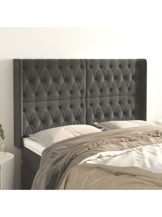 Čelo postele typu ušák tmavě šedé 147x16x118/128 cm samet