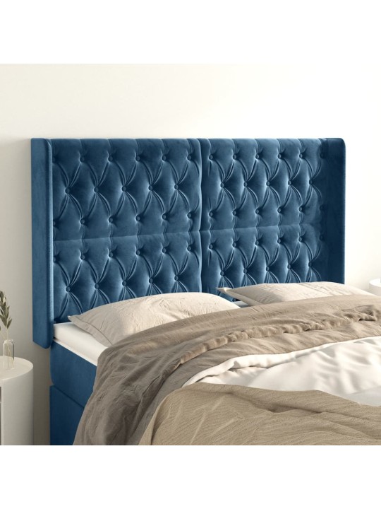 Čelo postele typu ušák tmavě modrá 147x16x118/128 cm samet