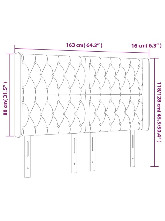 Čelo postele typu ušák tmavě šedé 163x16x118/128 cm samet