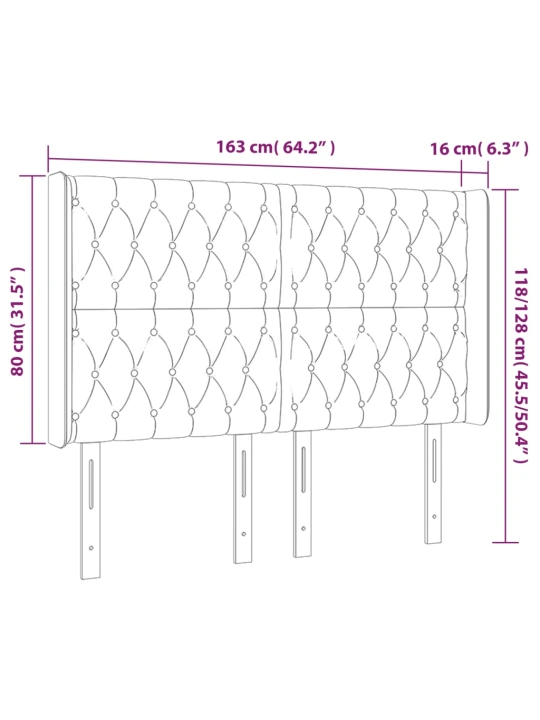 Čelo postele typu ušák černé 163x16x118/128 cm samet