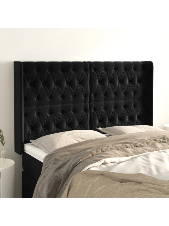 Čelo postele typu ušák černé 163x16x118/128 cm samet