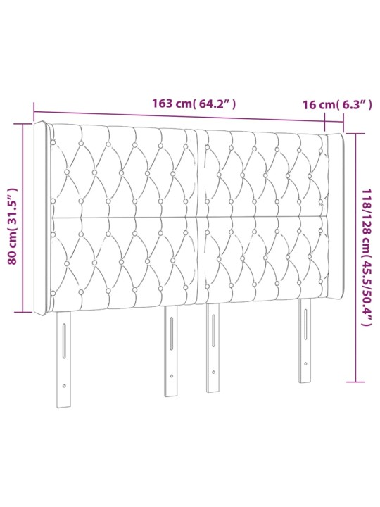 Čelo postele typu ušák tmavě modrá 163x16x118/128 cm samet