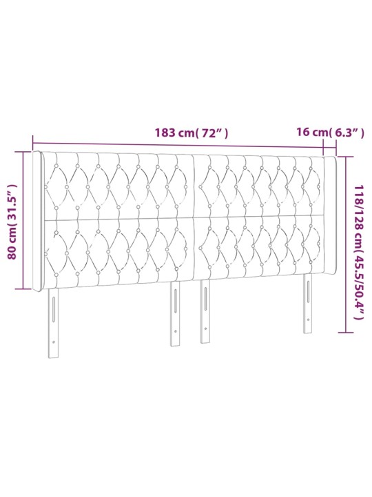 Čelo postele typu ušák tmavě modrá 183x16x118/128 cm samet