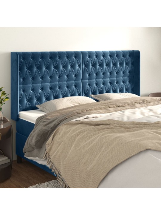 Čelo postele typu ušák tmavě modrá 183x16x118/128 cm samet