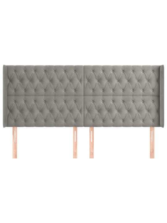 Čelo postele typu ušák světle šedé 203x16x118/128 cm samet