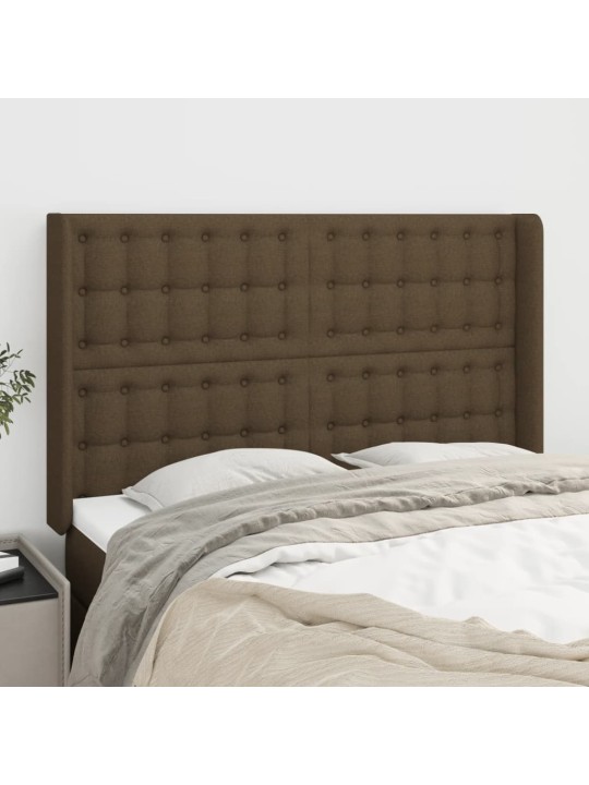 Čelo postele typu ušák tmavě hnědé 147x16x118/128 cm textil