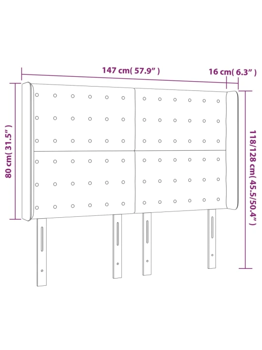 Čelo postele typu ušák modré 147x16x118/128 cm textil