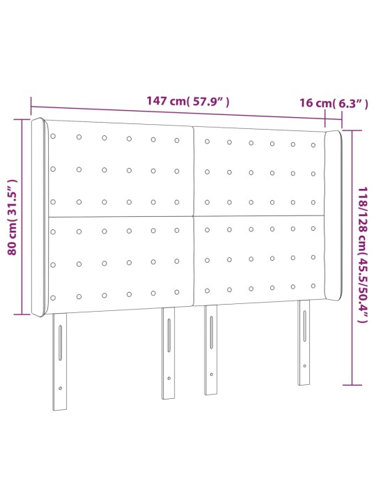 Čelo postele typu ušák tmavě šedé 147x16x118/128 cm samet
