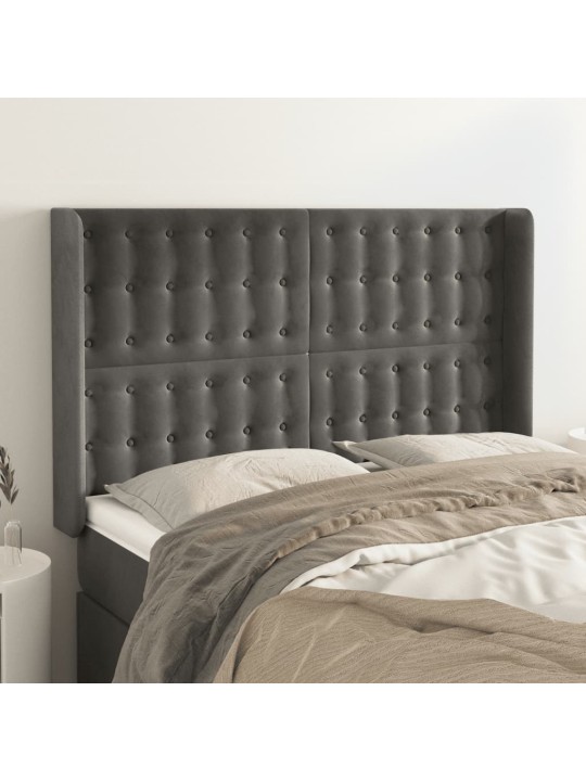 Čelo postele typu ušák tmavě šedé 147x16x118/128 cm samet