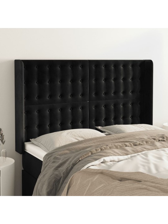 Čelo postele typu ušák černé 147x16x118/128 cm samet