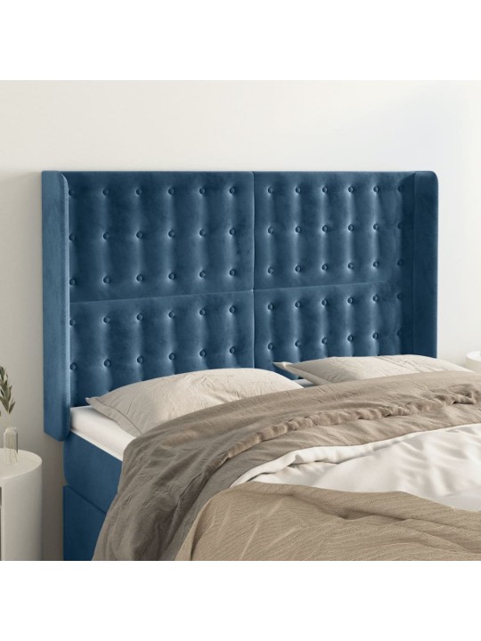 Čelo postele typu ušák tmavě modrá 147x16x118/128 cm samet