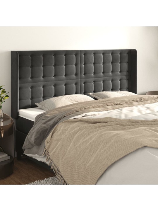 Čelo postele typu ušák tmavě šedé 163x16x118/128 cm samet