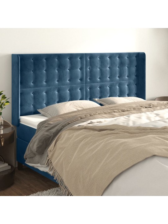 Čelo postele typu ušák tmavě modrá 163x16x118/128 cm samet