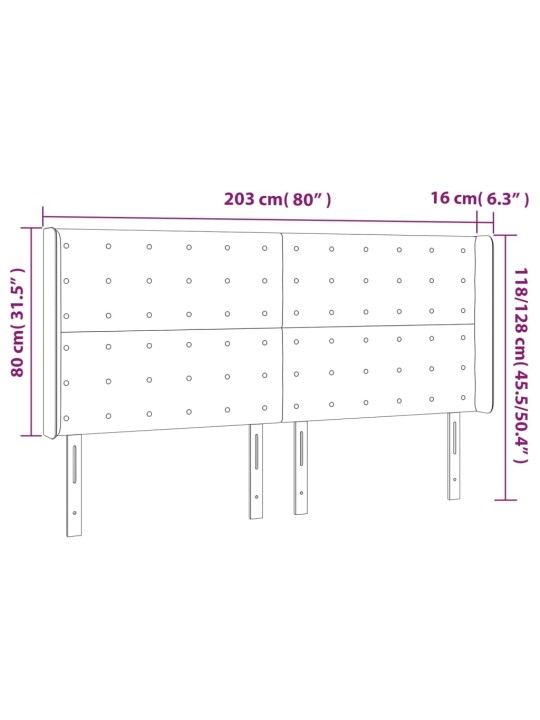 Čelo postele typu ušák tmavě šedé 203x16x118/128 cm samet