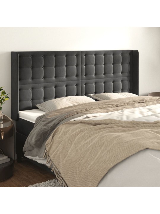 Čelo postele typu ušák tmavě šedé 203x16x118/128 cm samet