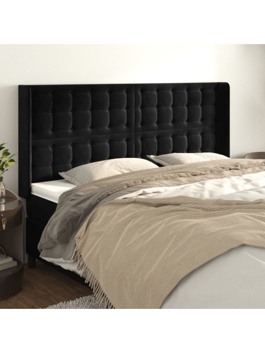Čelo postele typu ušák černé 203x16x118/128 cm samet