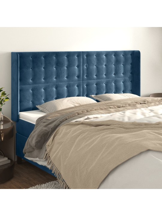 Čelo postele typu ušák tmavě modrá 203x16x118/128 cm samet
