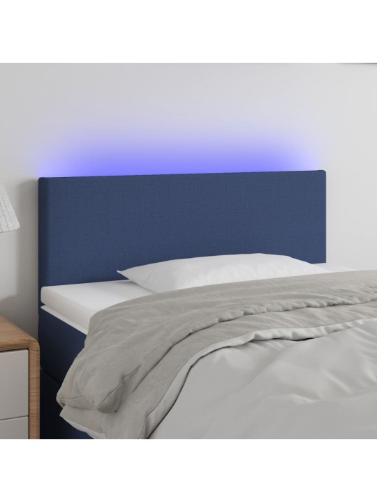 Čelo postele s LED modré 100x5x78/88 cm textil