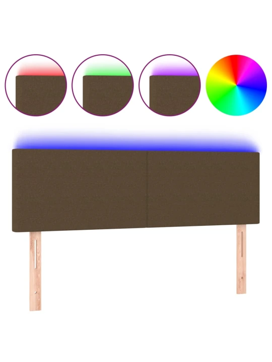 Čelo postele s LED tmavě hnědé 144x5x78/88 cm textil