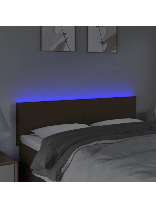 Čelo postele s LED tmavě hnědé 144x5x78/88 cm textil